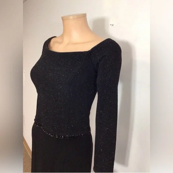 Scott McClintock Black Evening Dress Gown Petite 8 NWT Glitter Long Sleeve